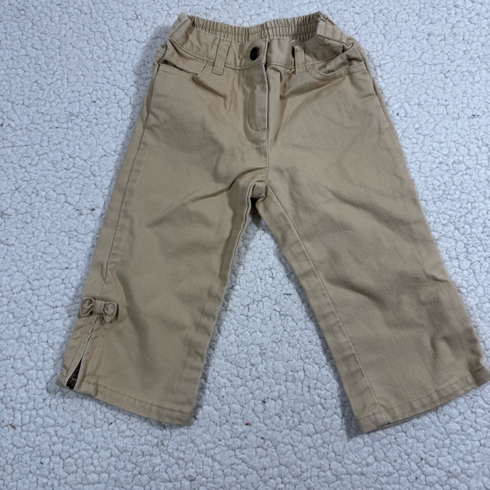 Janie and Jack Girls Khaki Jeans Pants Toddler Size 12-18 month Zippered Bottoms